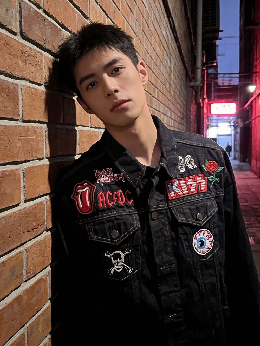 GAP Denim Black Trucker Jacket with Custom Rock Band and Graphic Patches Large
